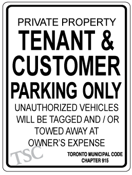 Tenant-and-customer-parking-only-sign-with Toronto Municipal codes